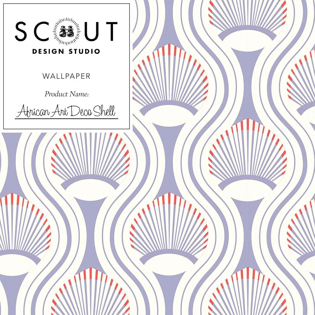 African Art Deco Shell Wallpaper in Purple Sample