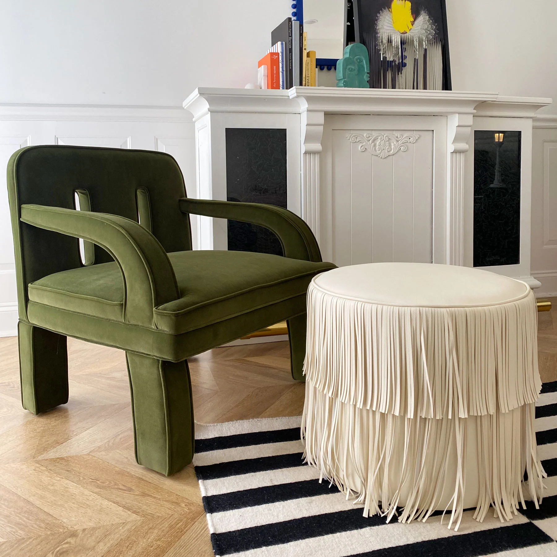 Chaser Ottoman in Ivory Leather - Image 7