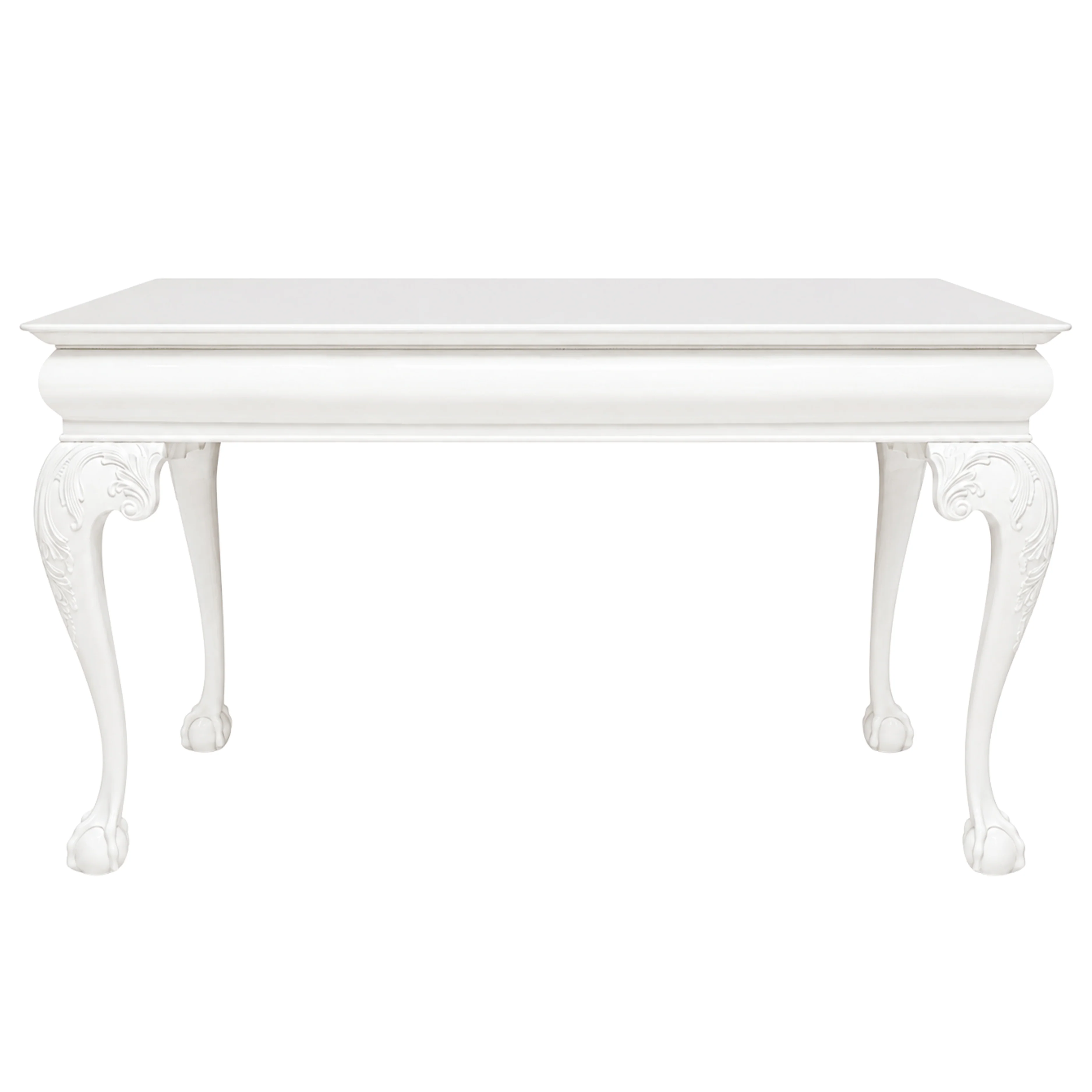 Traditional Wood Carved Desk Refinished in White Lacquer
