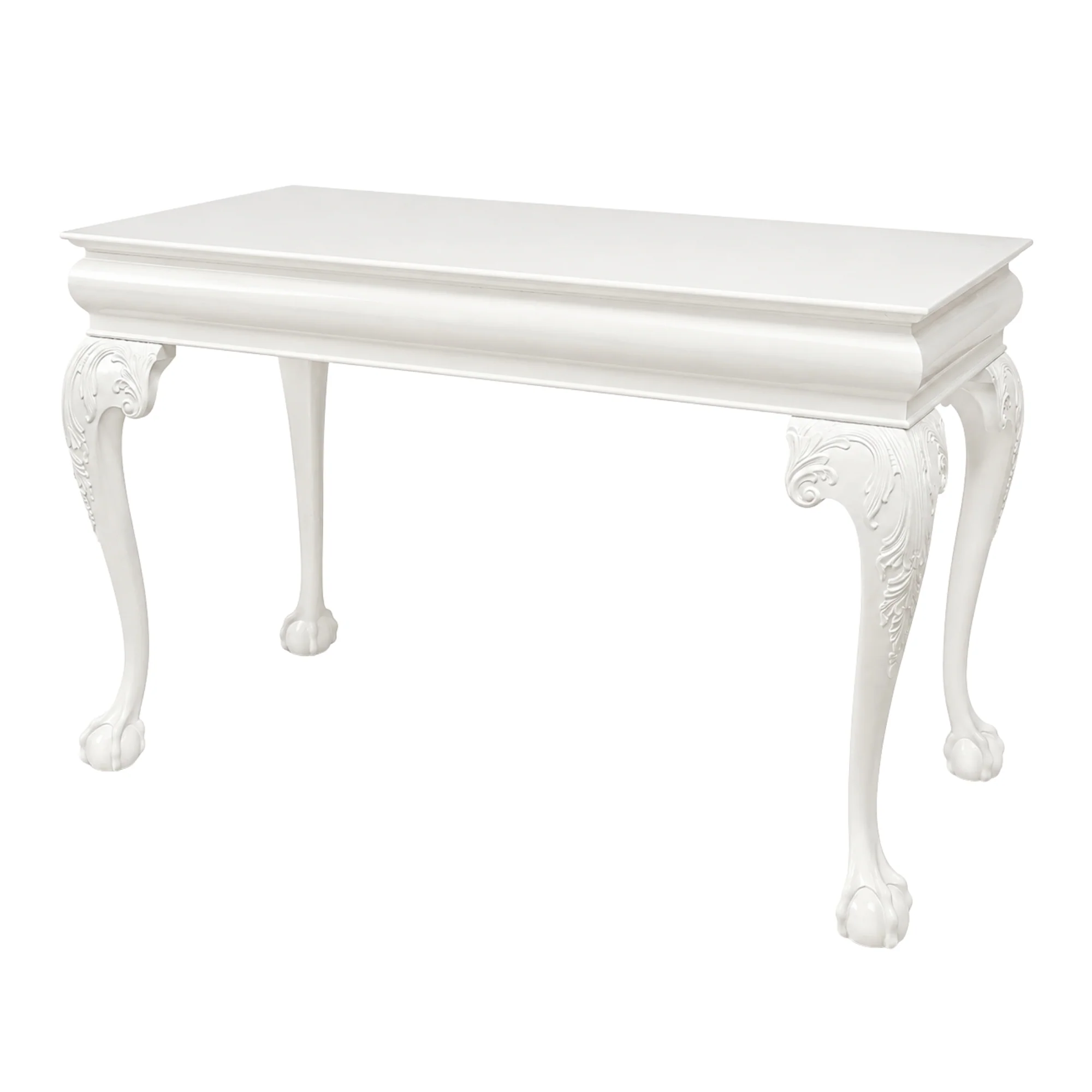 Traditional Wood Carved Desk Refinished in White Lacquer - Image 2