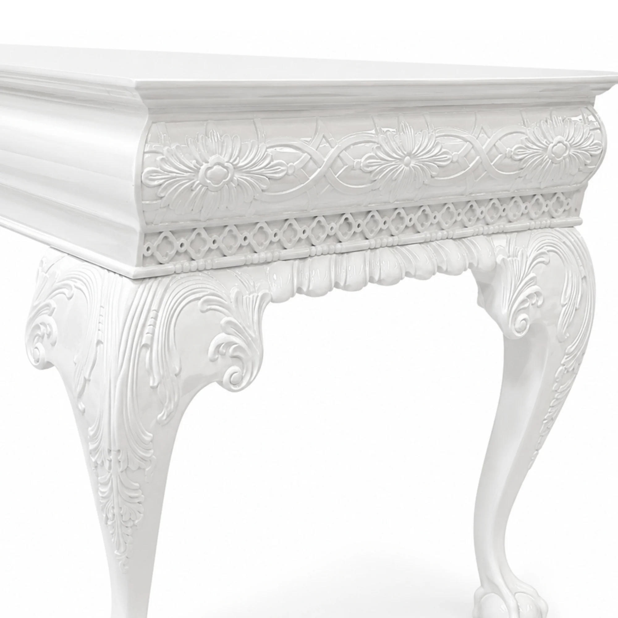 Traditional Wood Carved Desk Refinished in White Lacquer - Image 3