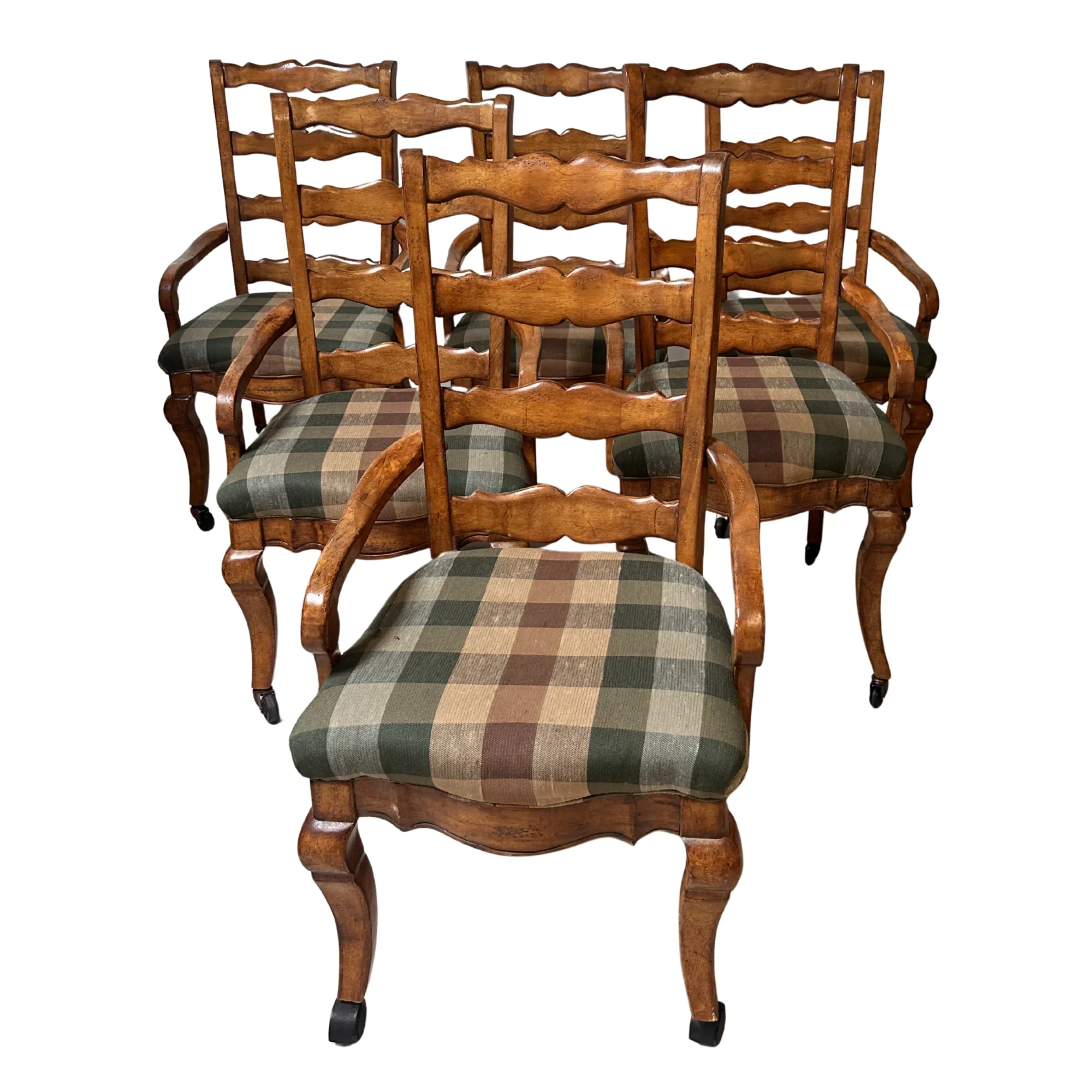 Set of 6 Ladder Back Arm Chairs on Casters