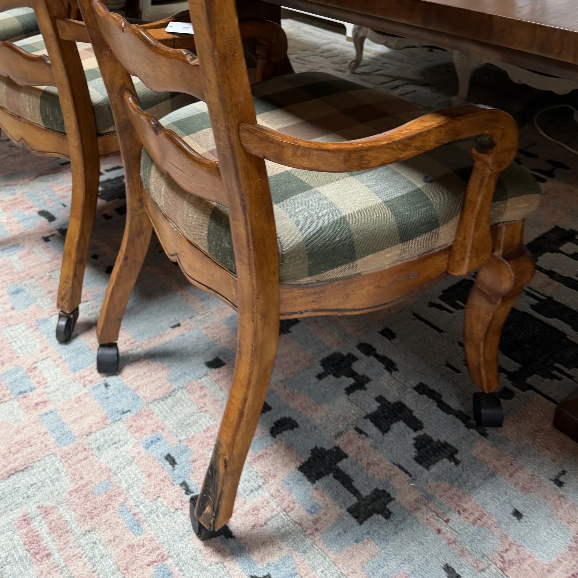 Set of 6 Ladder Back Arm Chairs on Casters - Image 3