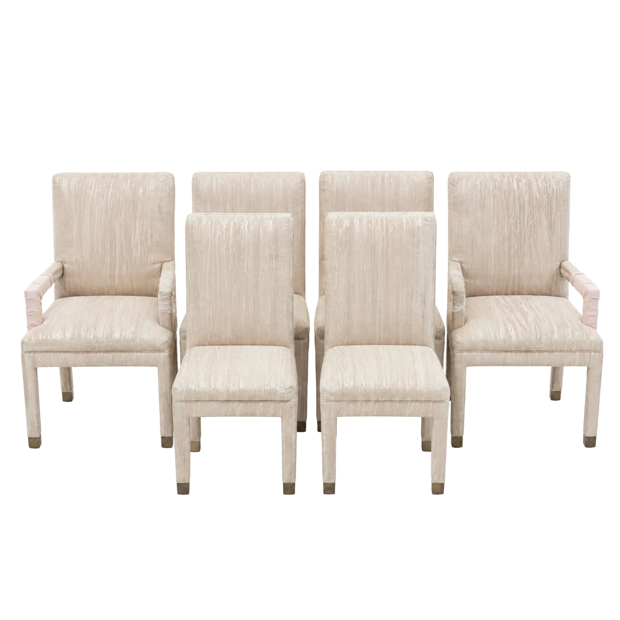 Set of 6 Milo Baughman Style Dining Chairs with Brass Sabots