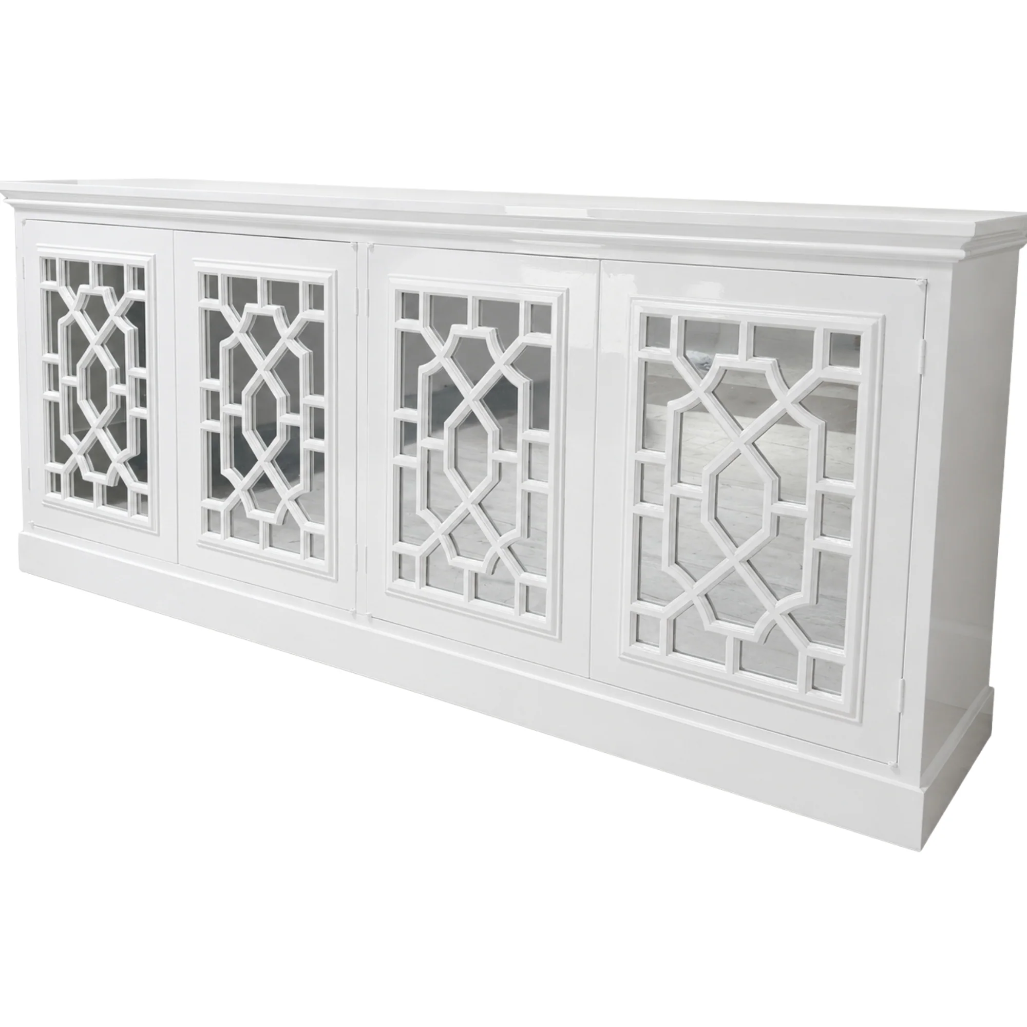 White Chippendale Chinoiserie Credenza in White Lacquer - Image 3