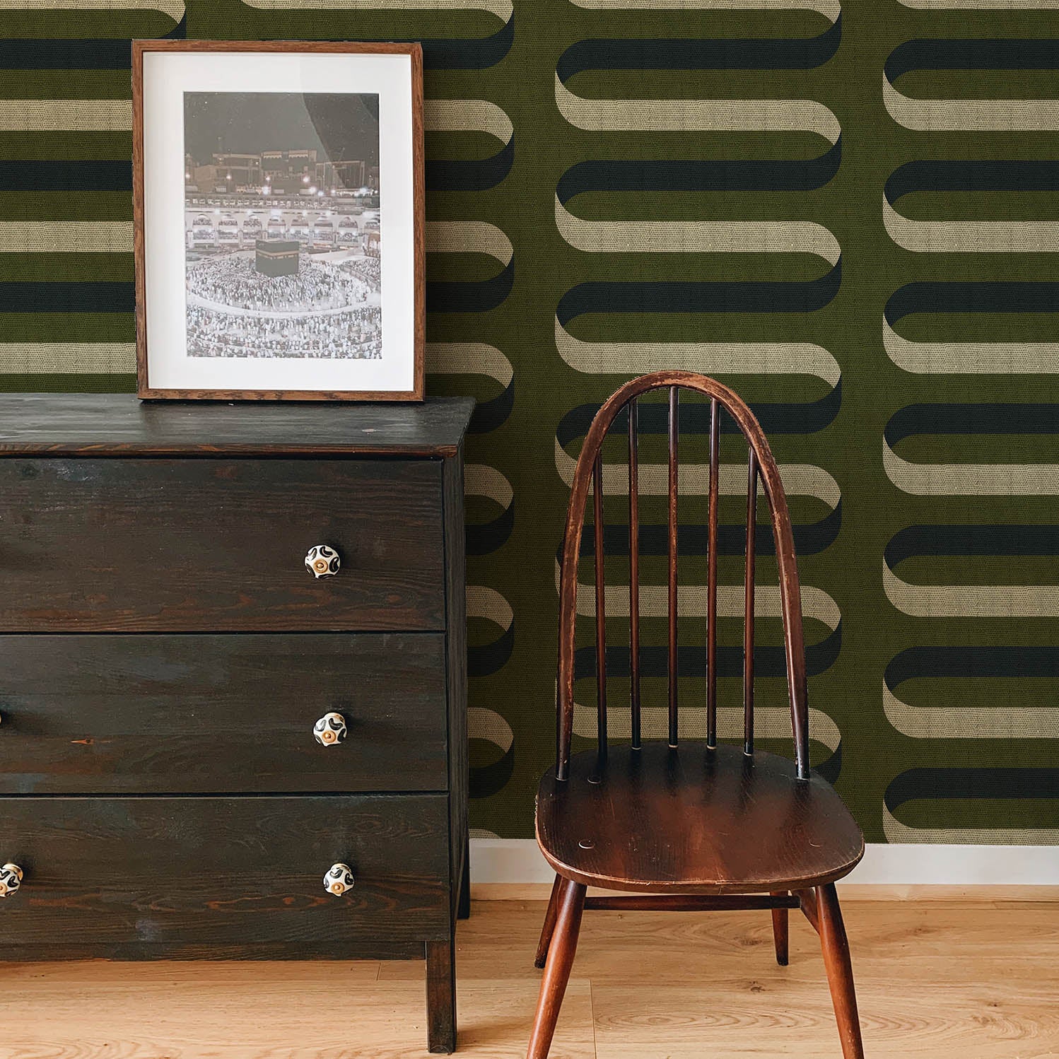 Folding Ribbon Wallpaper - Olive - Image 5