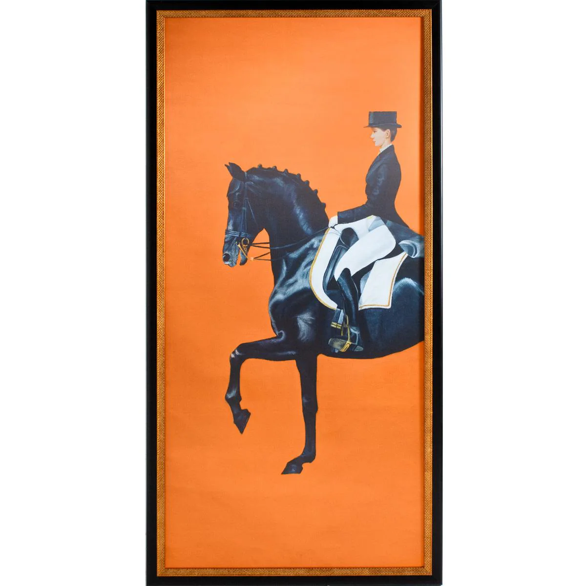 Framed Equestrian Artwork on Silk Cloth - Orange