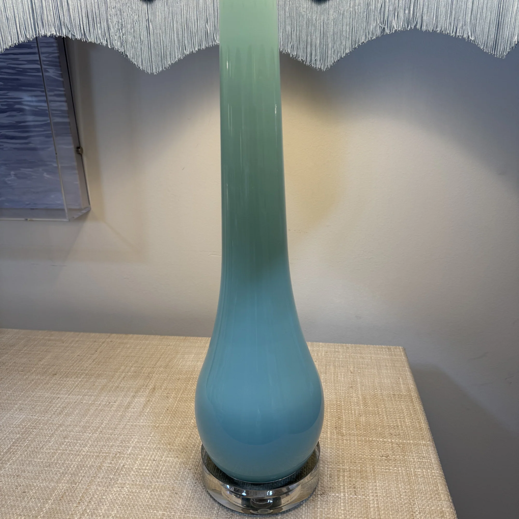 Hampton Lamp In Teal with Willow Boughs Fringed Lampshade - Image 3
