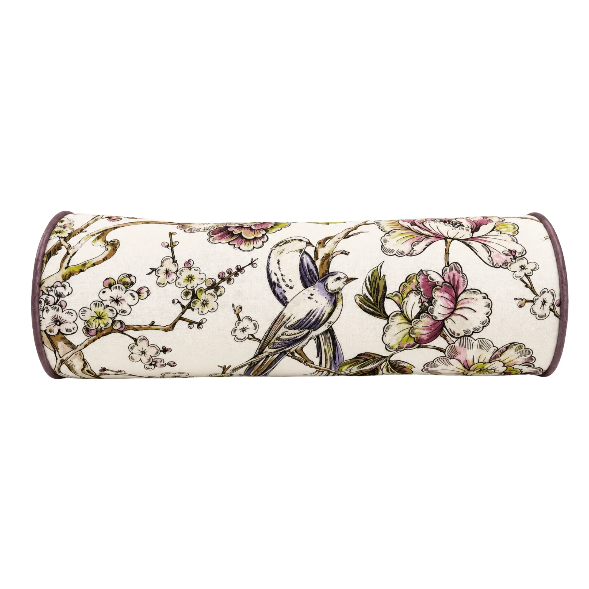 In Stock 24" Bolster Pillow in Lavender Branch Fabric
