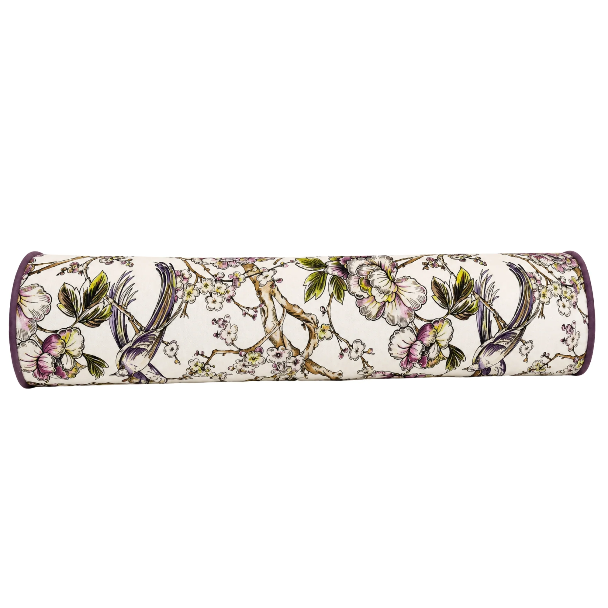 In Stock 46" Bolster Pillow in Lavender Branch Fabric