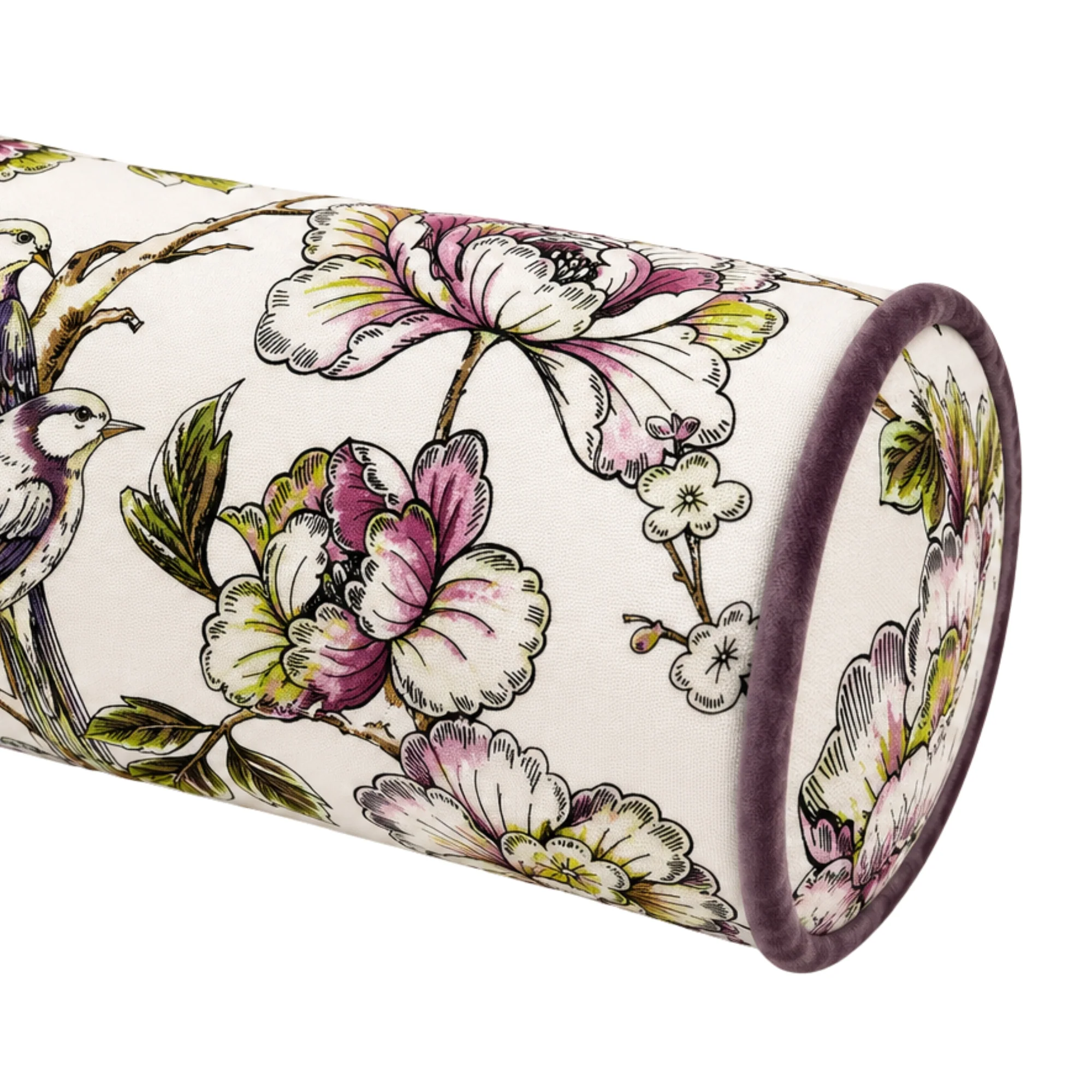 In Stock 46" Bolster Pillow in Lavender Branch Fabric - Image 2