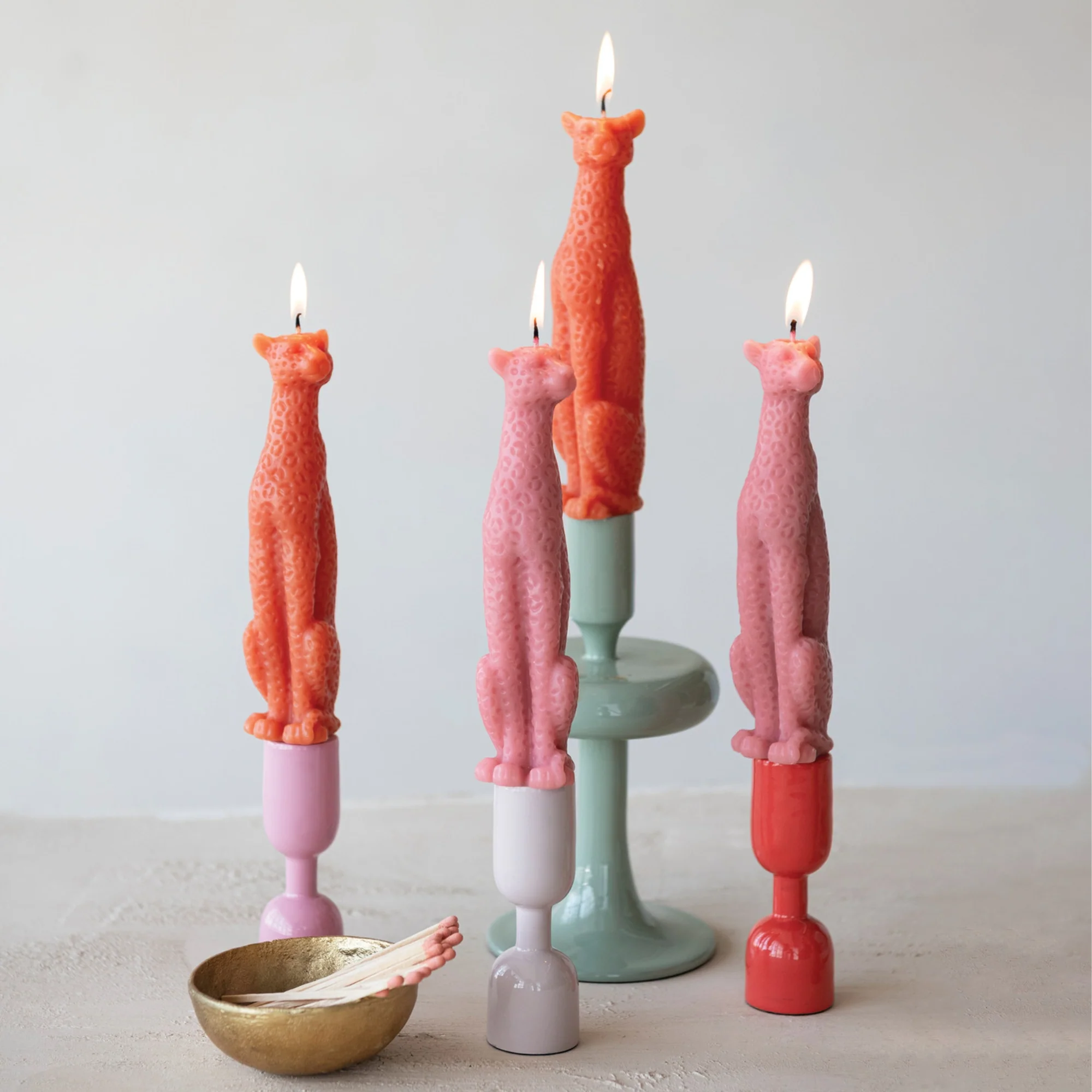 Leopard Shaped Taper Candle Set - Coral - Image 2