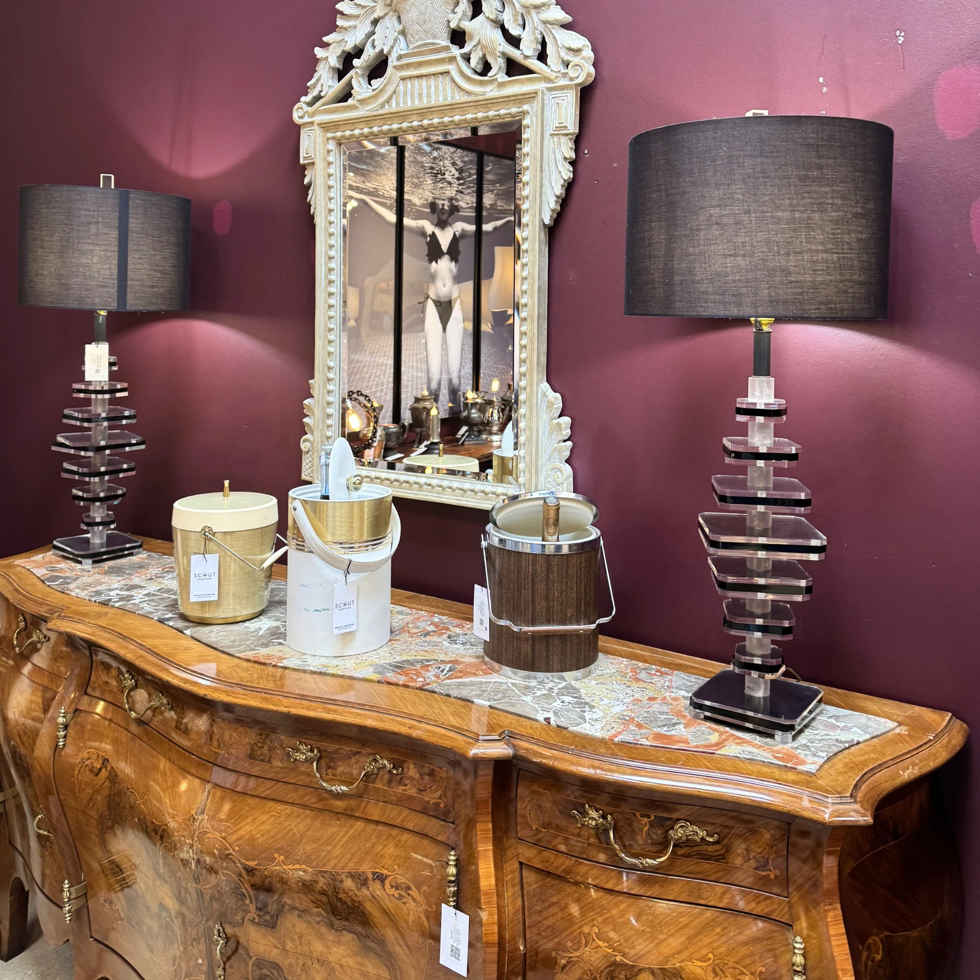 Lucite Lamp Pair With Charcoal Shades - Image 2