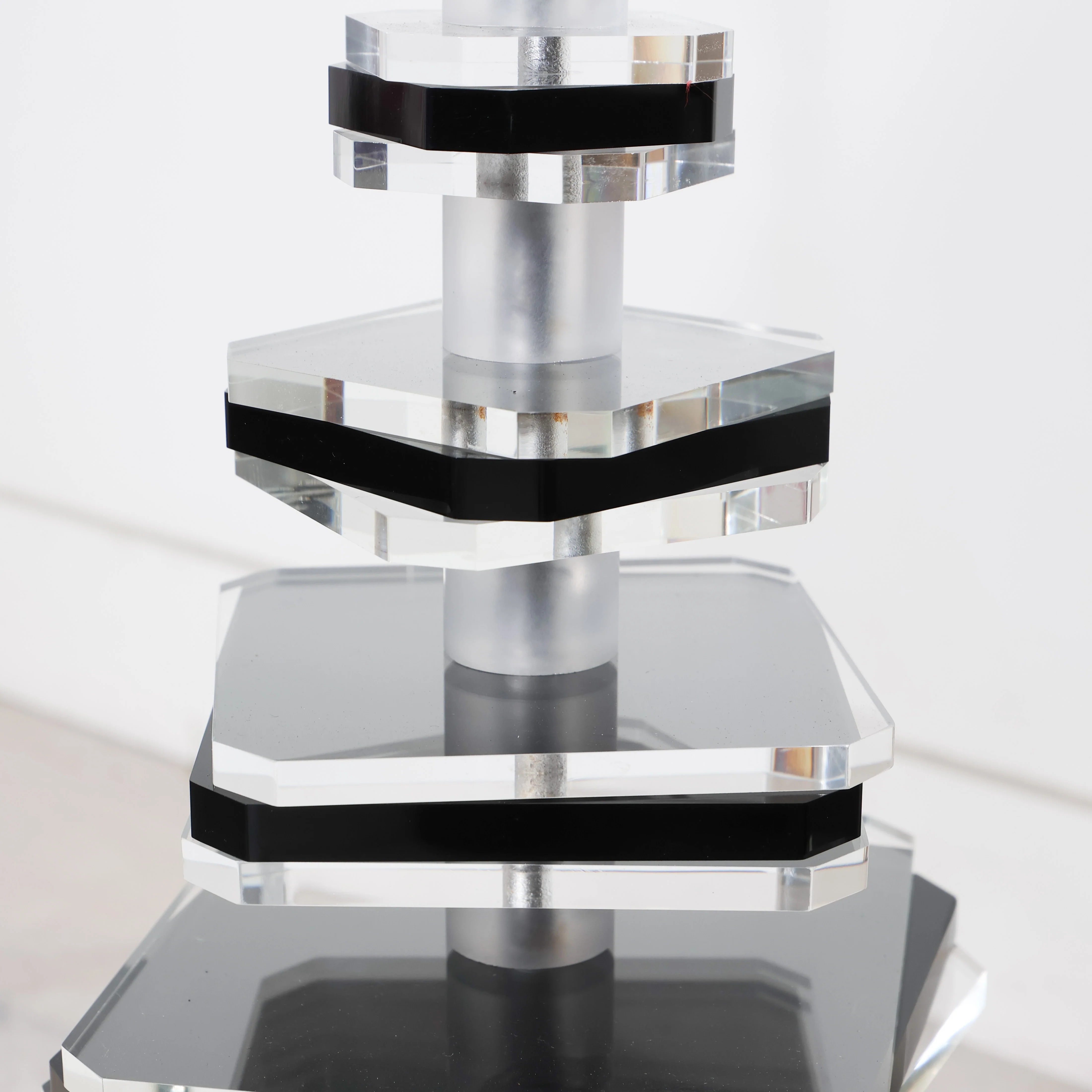 Lucite Lamp Pair With Charcoal Shades - Image 5