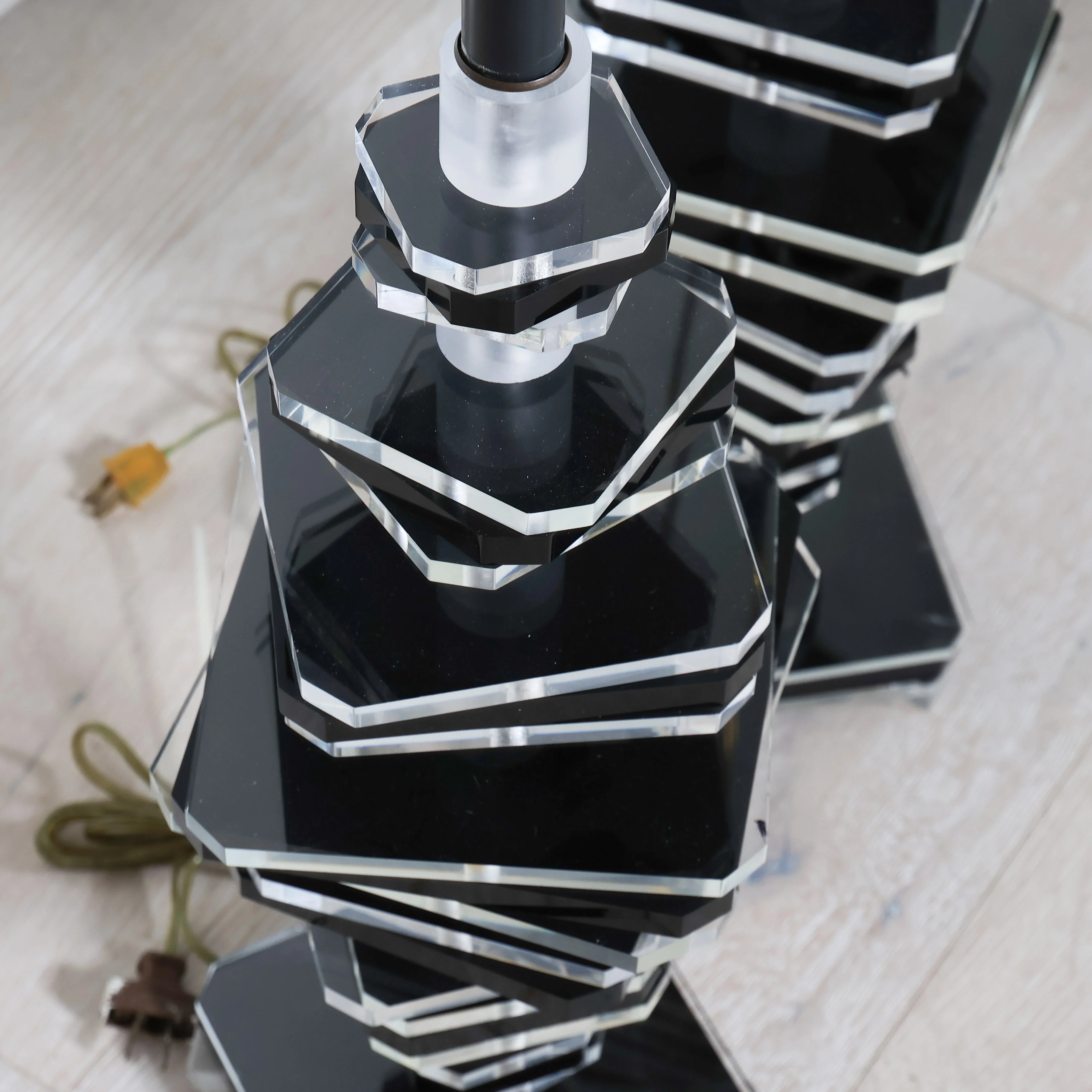 Lucite Lamp Pair With Charcoal Shades - Image 7