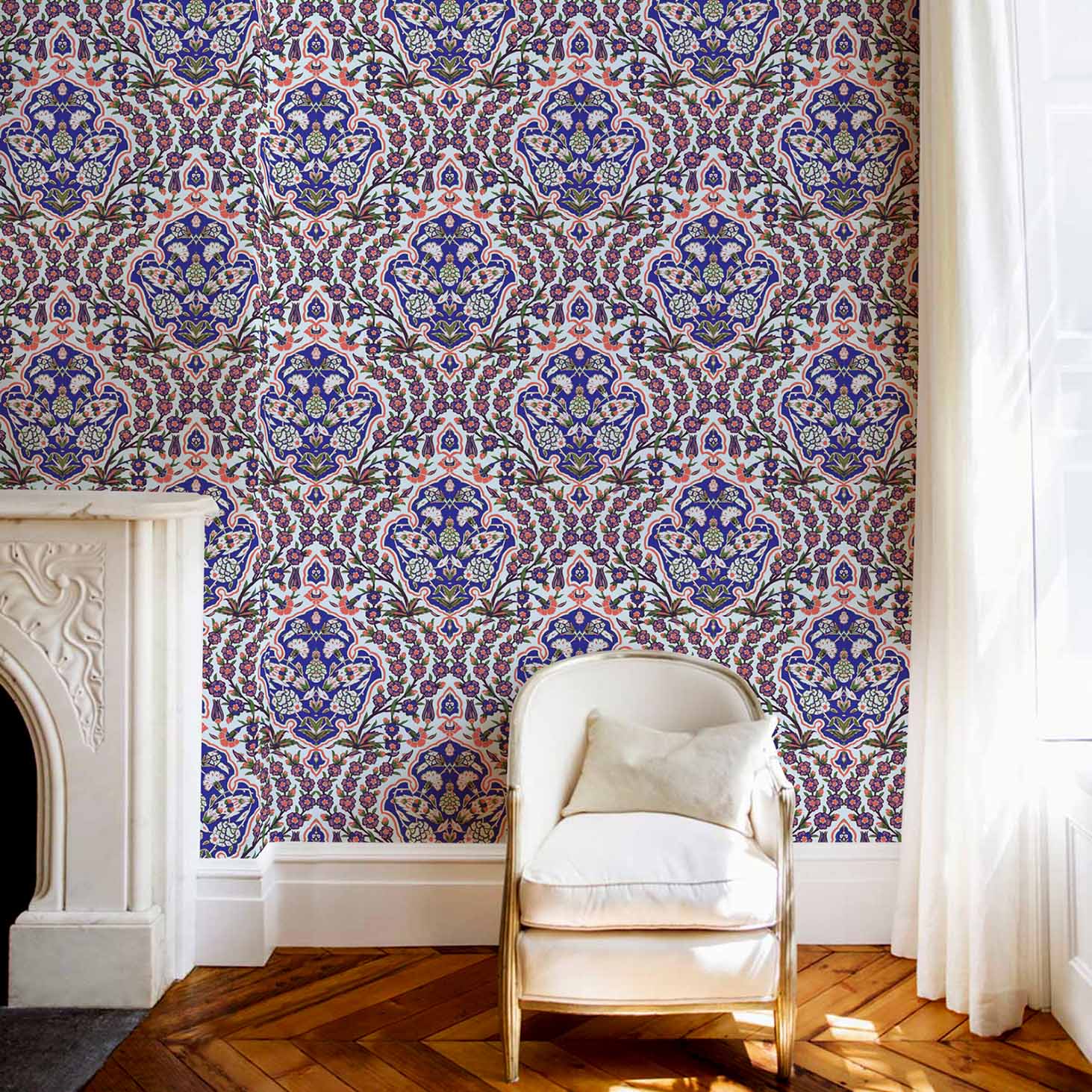 Ottoman Large Wallpaper - Blues & Coral - Image 2