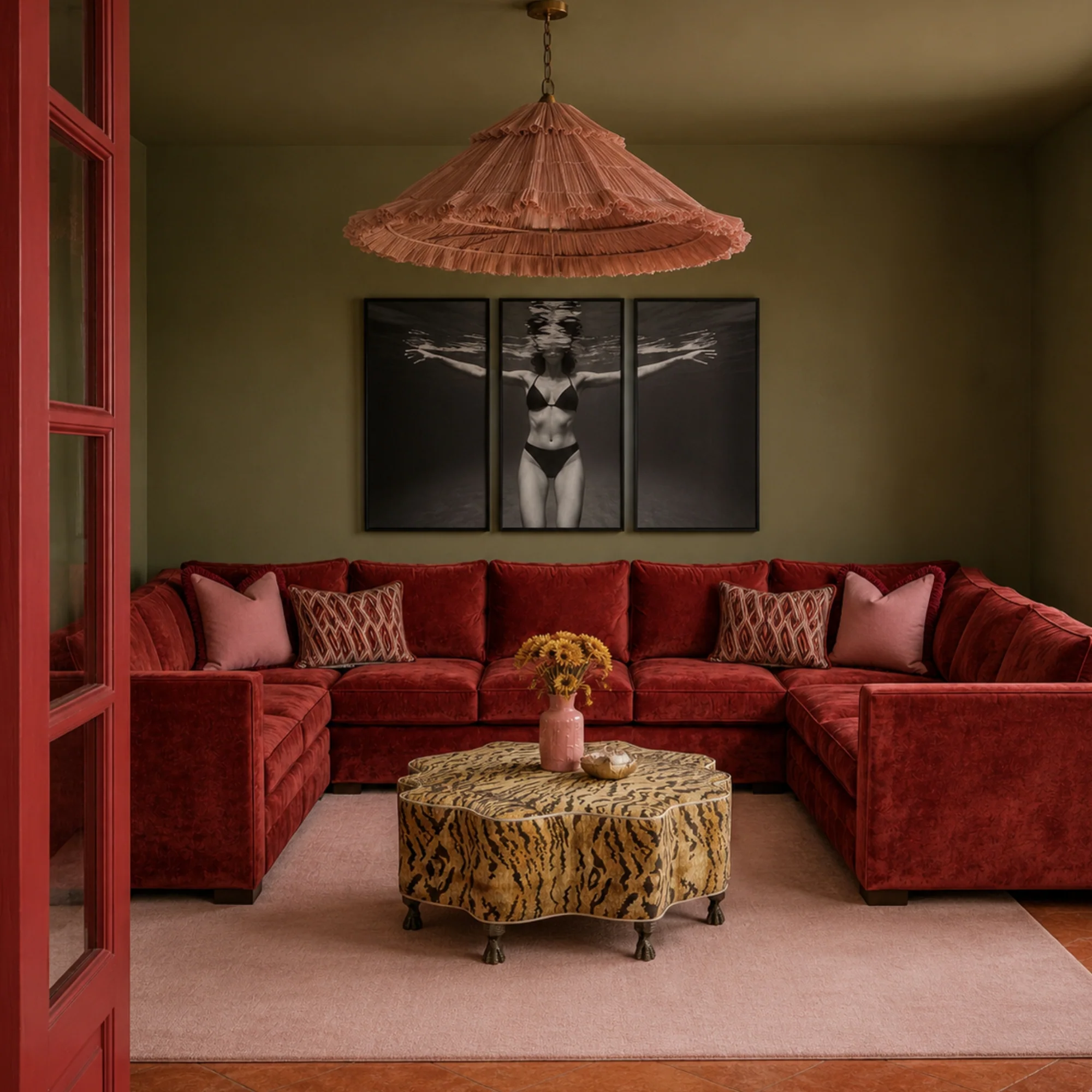 Oversized Sectional in Oxblood Fabric - Image 2