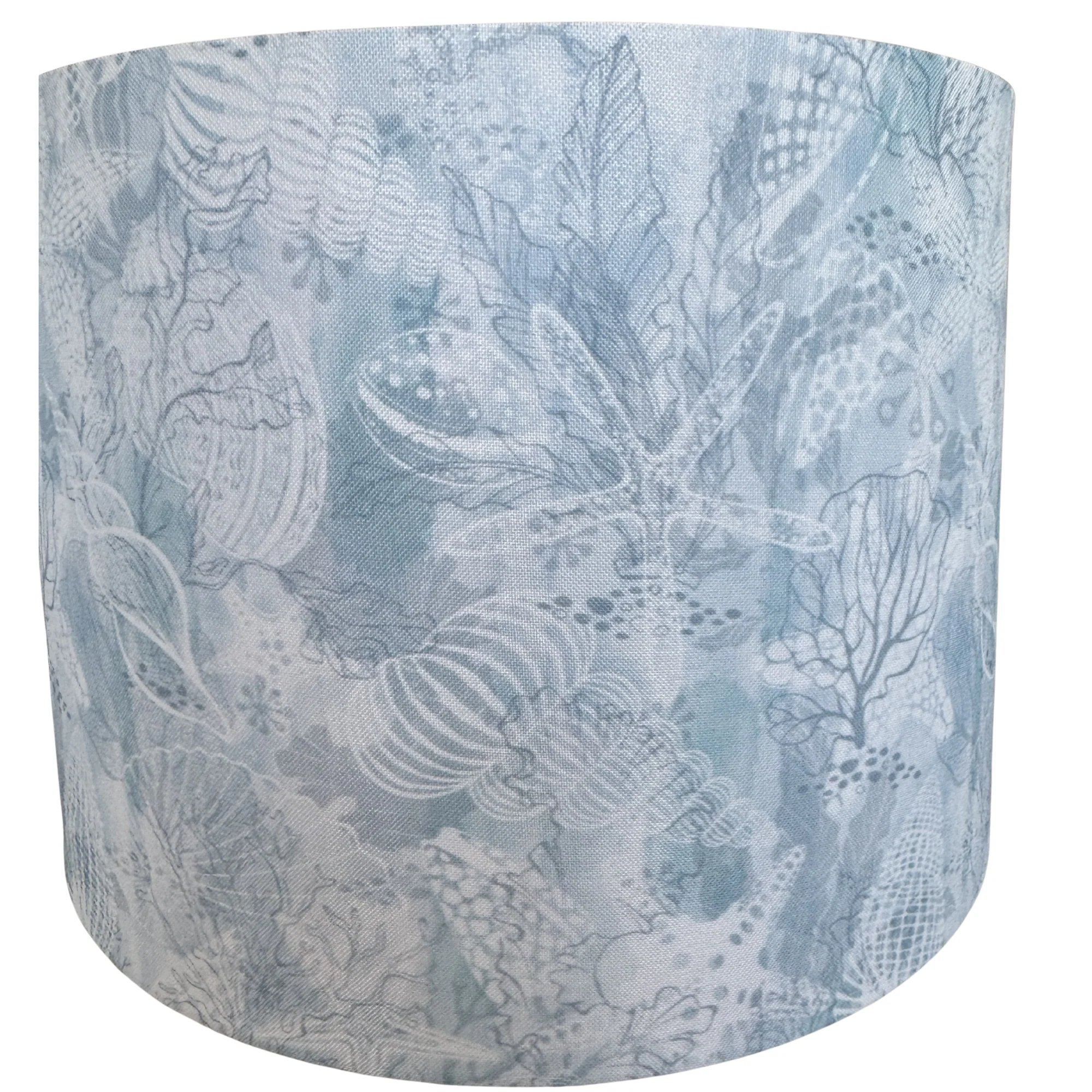 Pair of Plaster Strié Column Lamps with Blue Aquarelle Shades - Image 3