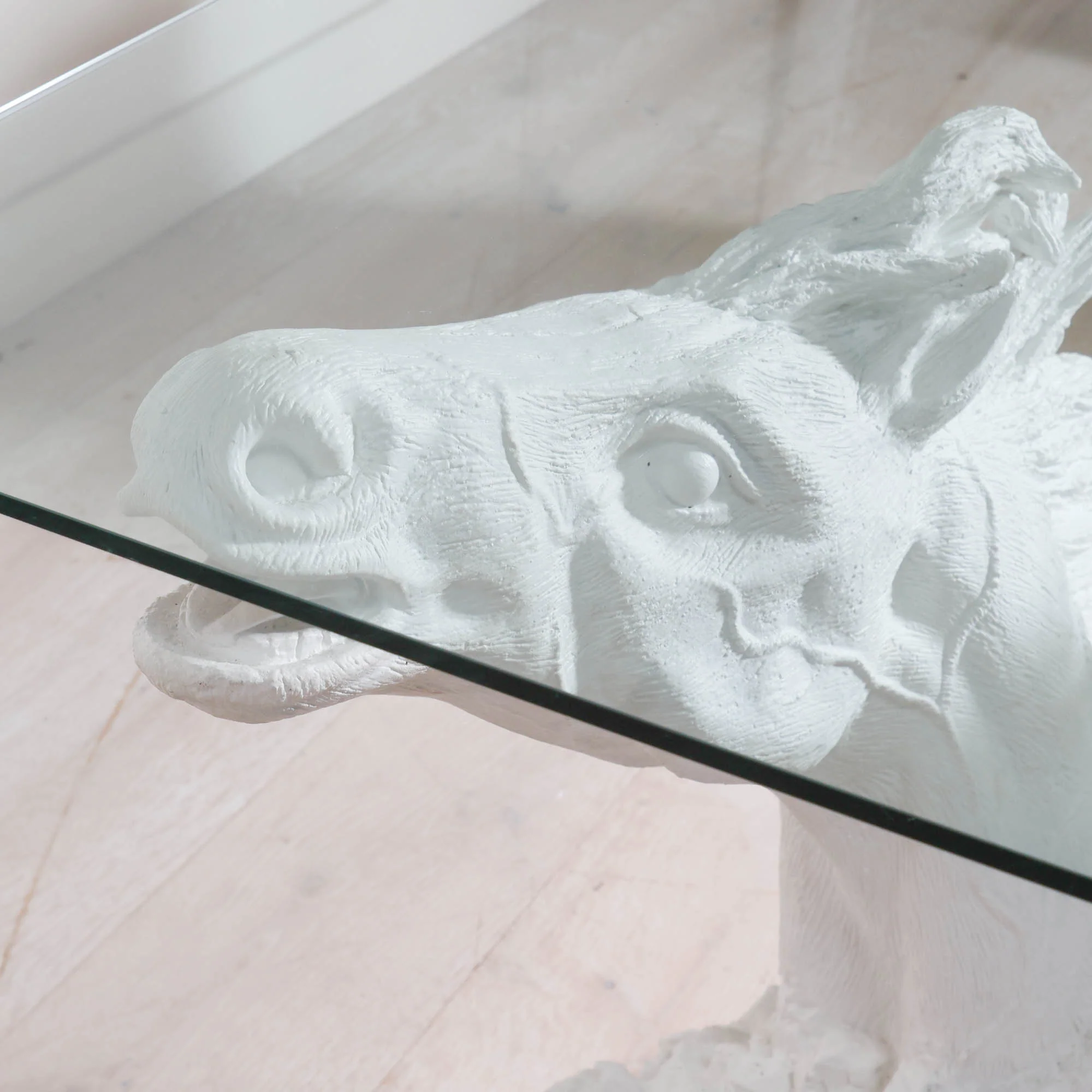 Plaster Horse Dining Table with Glass Top - Image 3