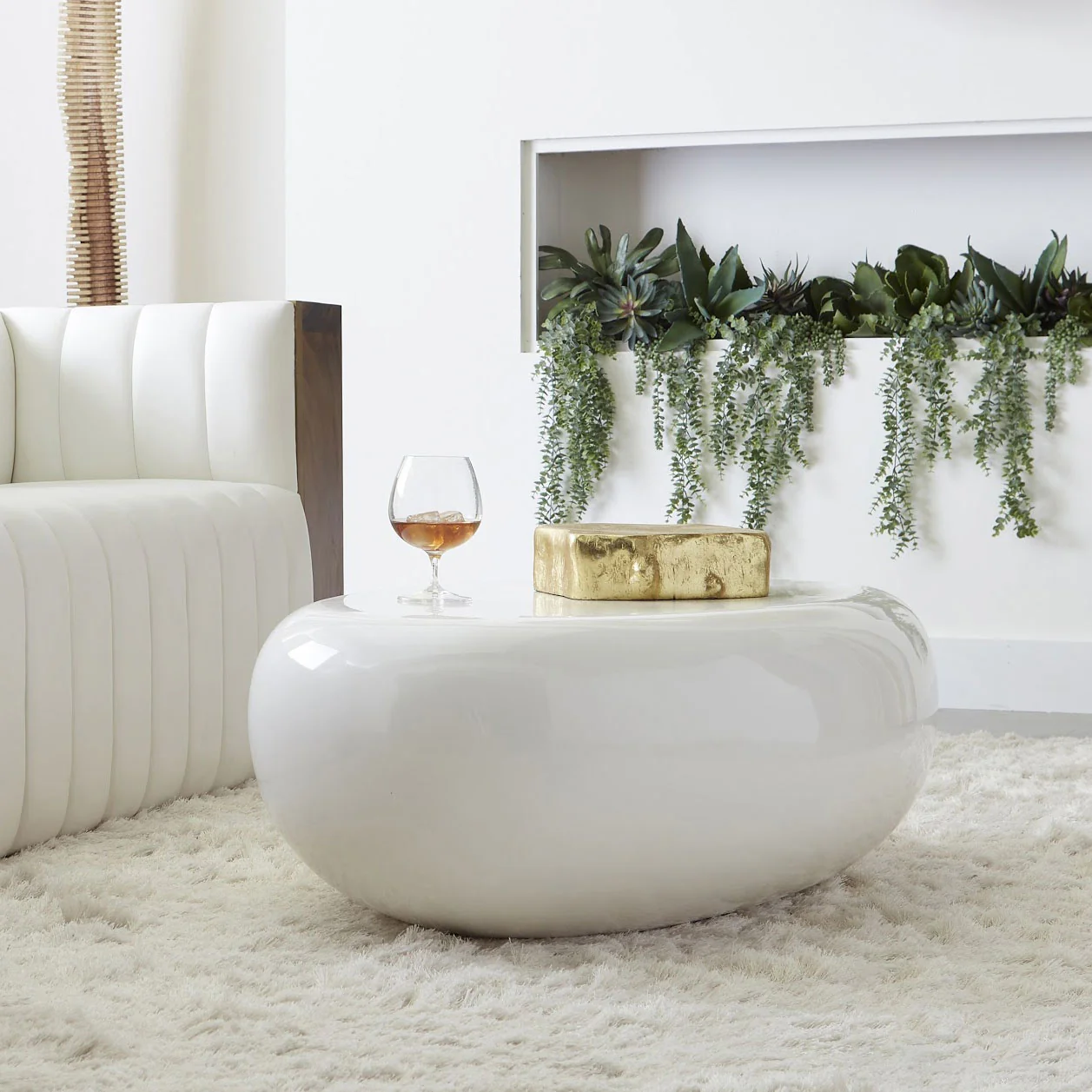 River Stone Small White Coffee Table - White - Image 4