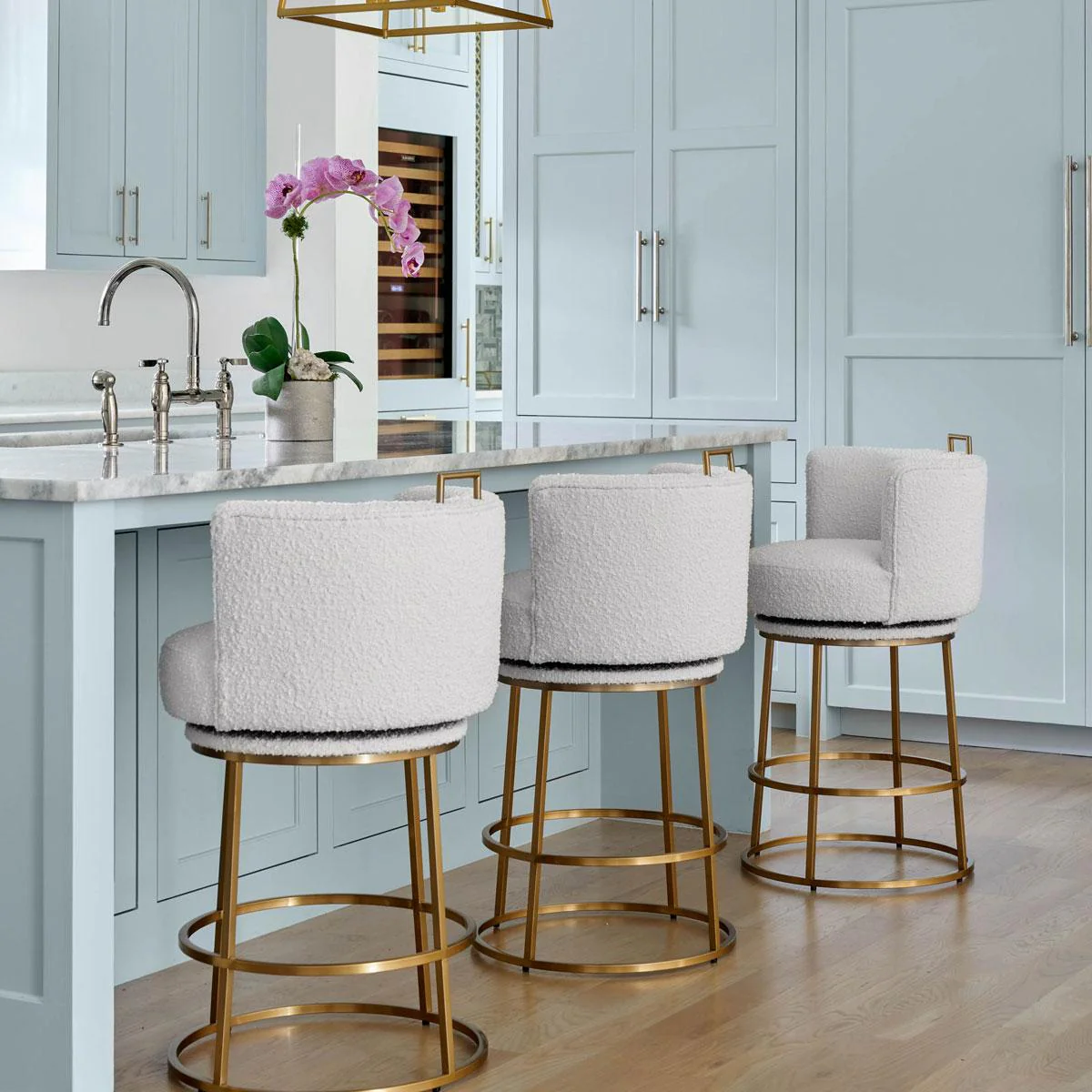 Rosita Swivel Counter Stool in Ivory Boucle - Image 3