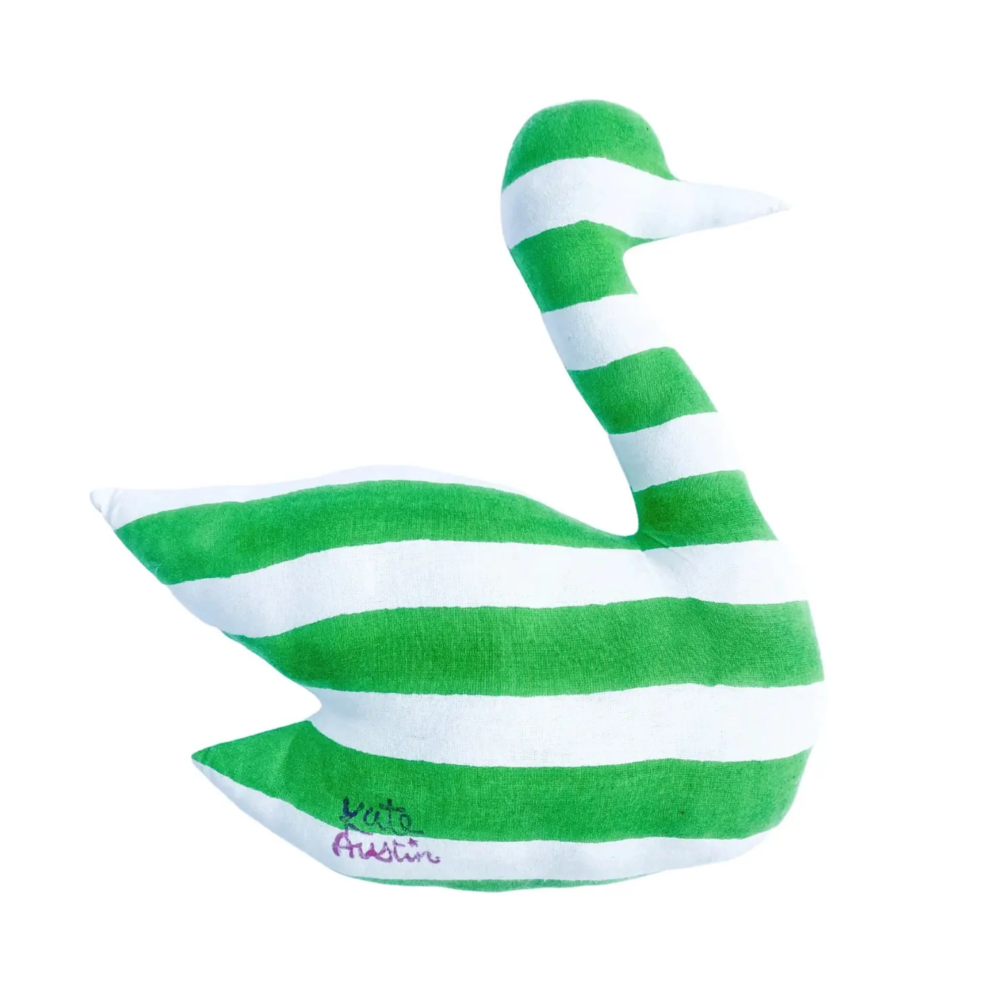 Swan Pillow in Green White Stripe